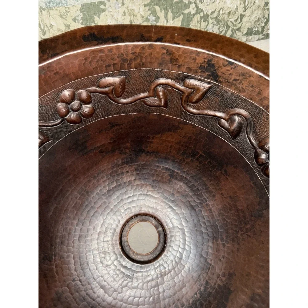Premier Copper Small Round Hammered Copper Bathroom Sink‎ in Oil Rubbed Bronze